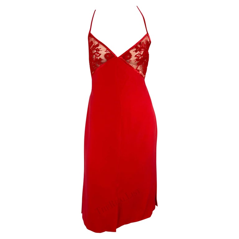 NWT F/W 2001 Valentino Garavani Red Sheer Lace Mini Dress For Sale at  1stDibs