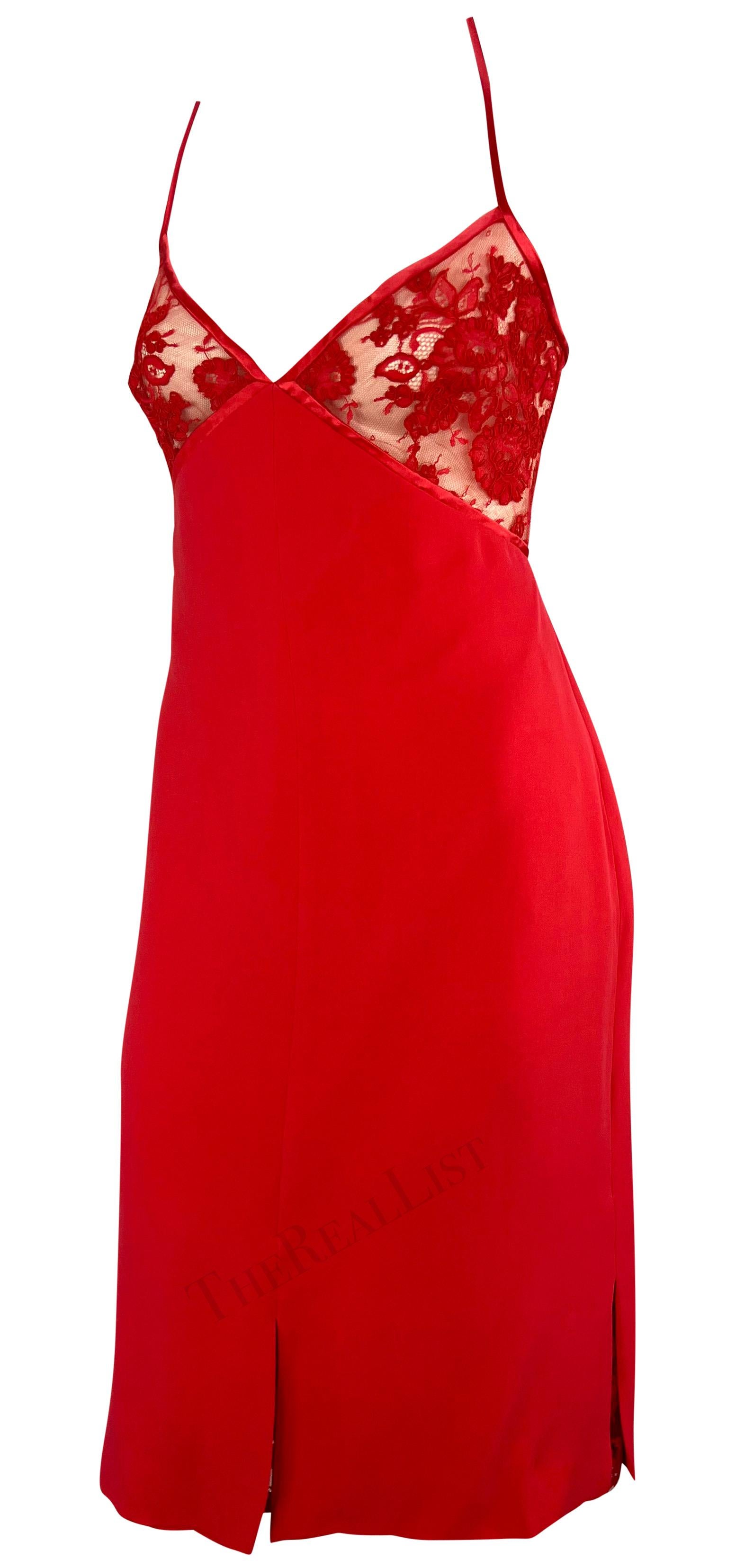 NWT F/W 2004 Valentino Garavani Red Sheer Lace Mini Dress For Sale 2