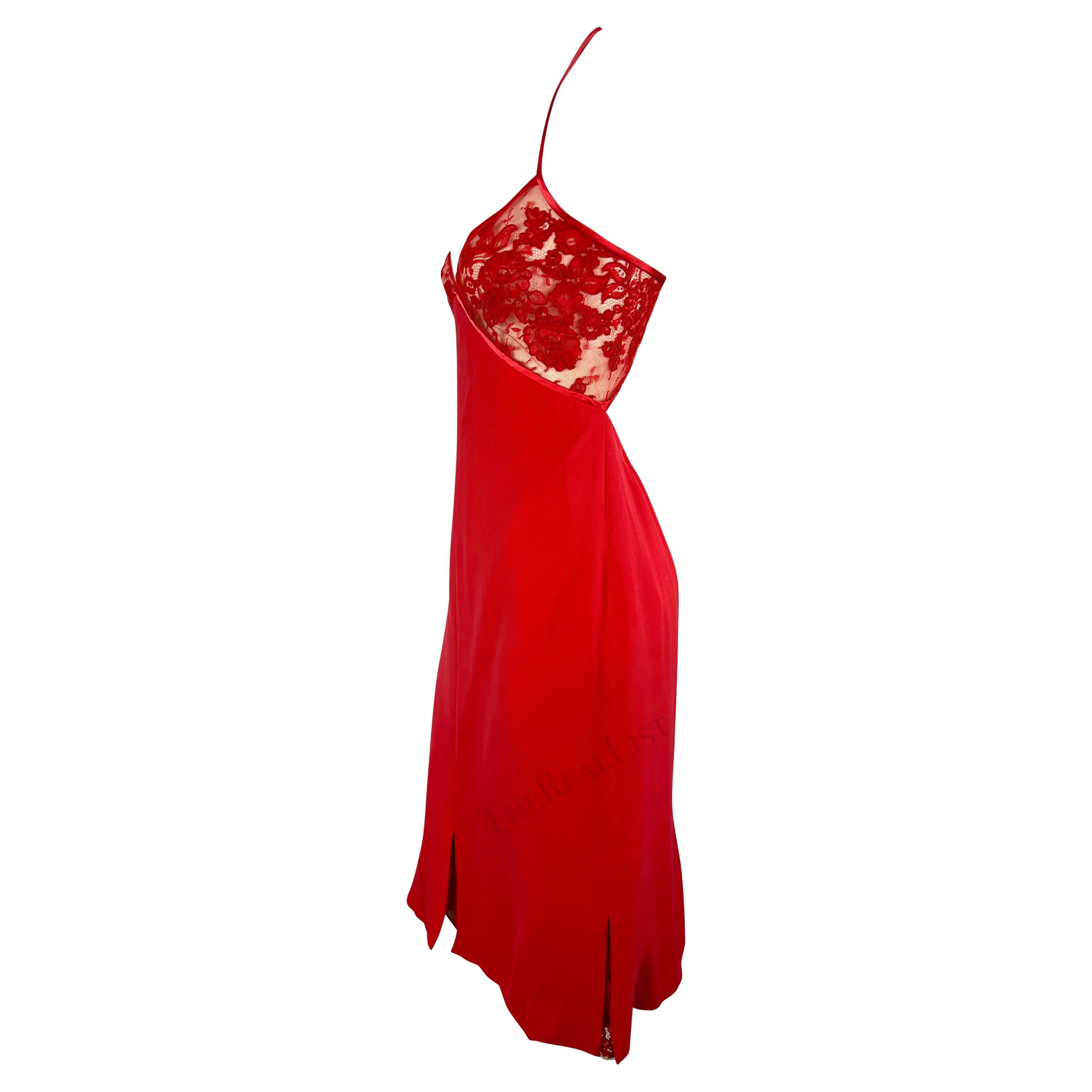 NWT F/W 2004 Valentino Garavani Red Sheer Lace Mini Dress For Sale 3