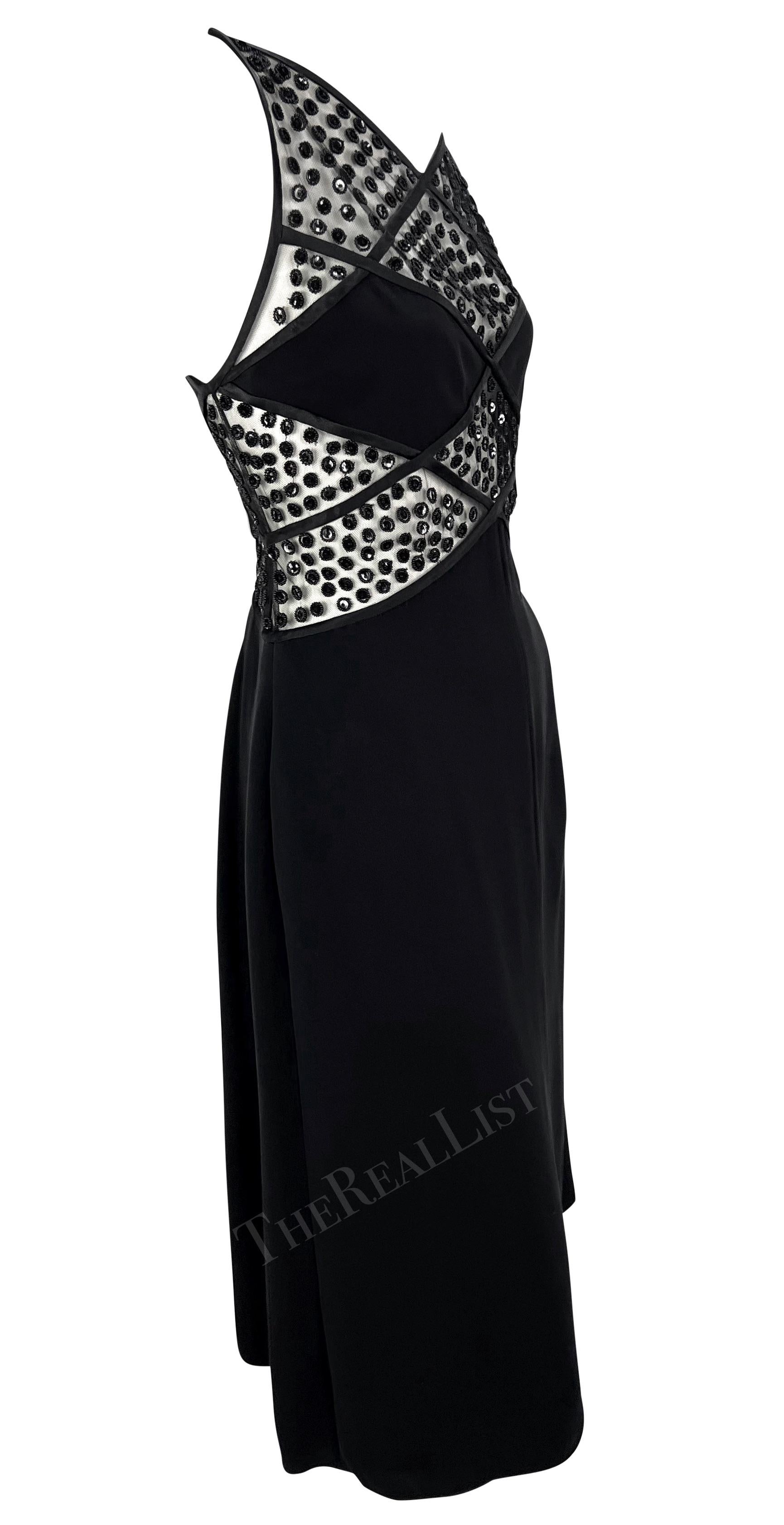 NWT F/W 2004 Valentino Garavani Sheer Black Beaded Silk Ribbon Cutout Mini Dress For Sale 2