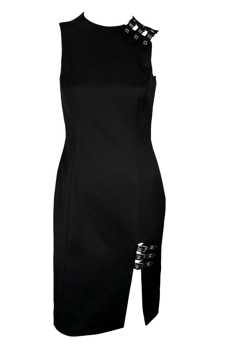 Women's NWT F/W 2004 Versace by Donatella Black Wool Buckle Tunic Dress  For Sale