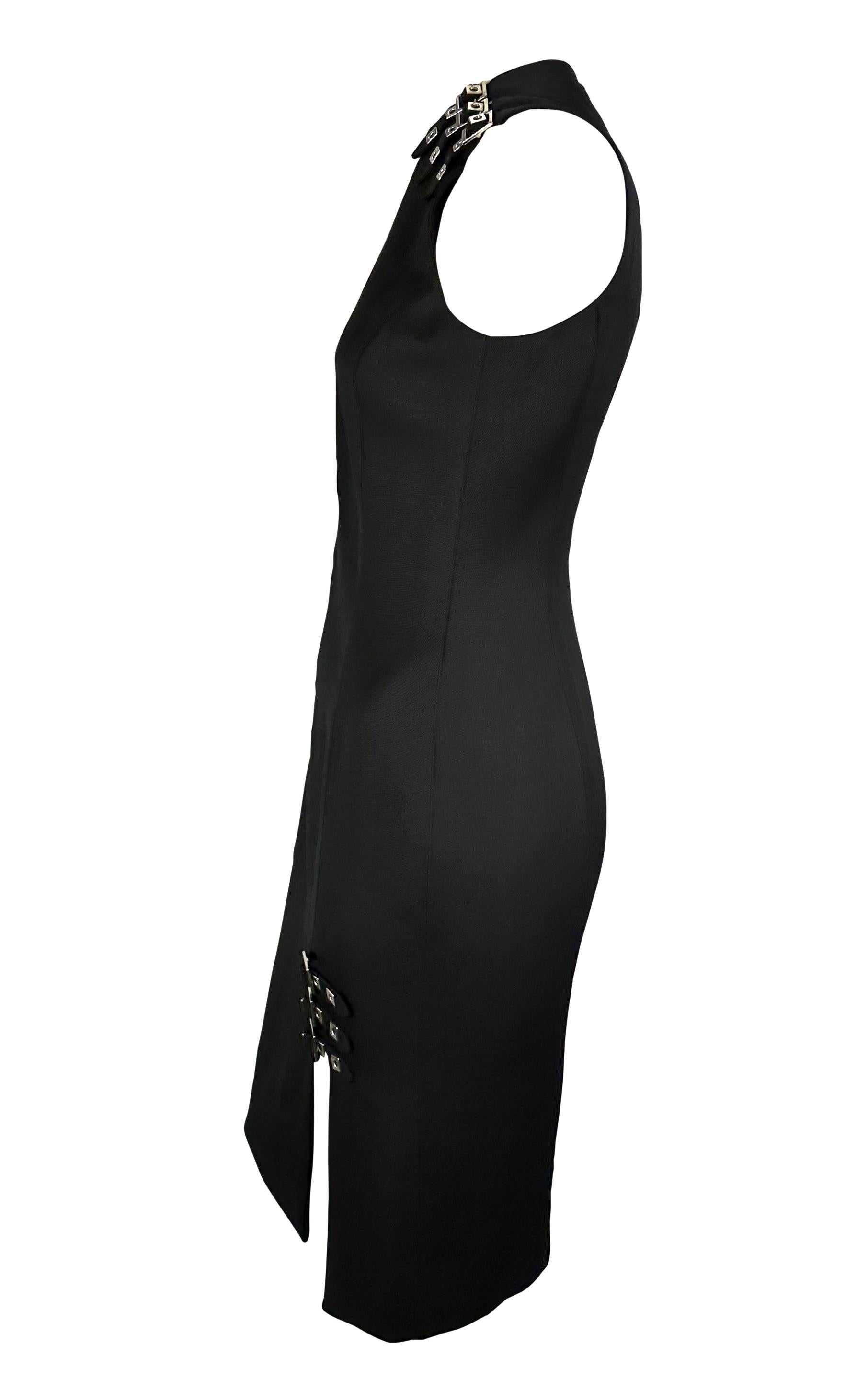 Women's NWT F/W 2004 Versace by Donatella Black Wool Buckle Tunic Dress  For Sale