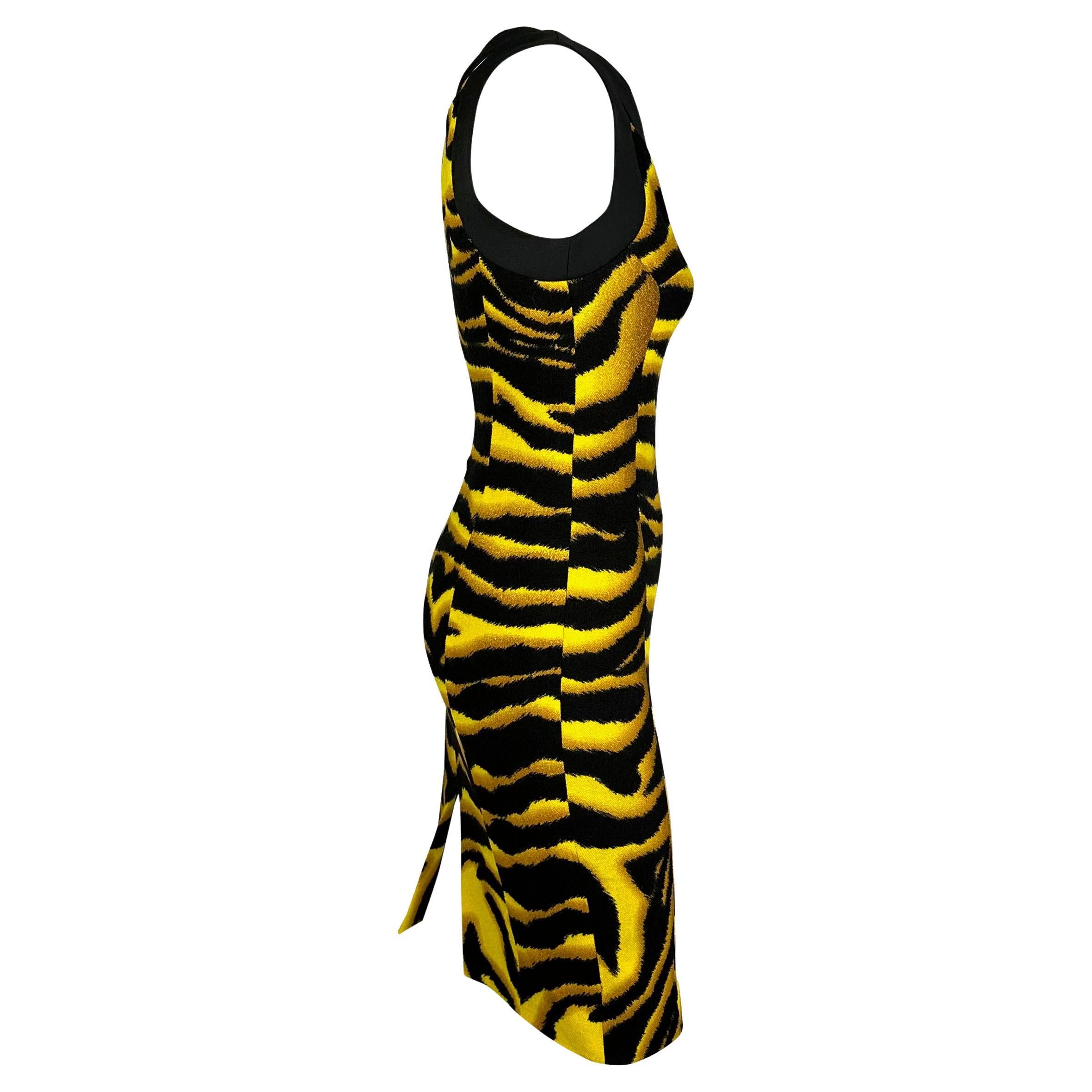 NWT F/W 2004 Versace by Donatella Yellow Black Tiger Print Wool Stretch Dress For Sale 1