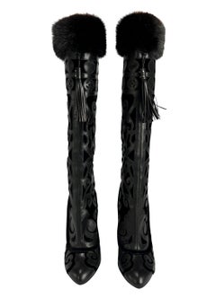 NWT F/W 2004 Yves Saint Laurent by Tom Ford Chinoiserie Fur Wedge Boots IT40