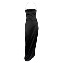 NWT F/W 2005 Alexander McQueen Corseted Black Satin Halter Tie Runway Gown