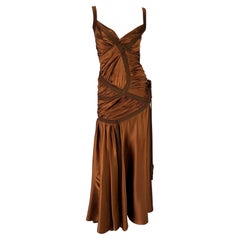 NWT F/W 2005 Donna Karan Runway Copper Brown Silk Satin Bandage Stretch Dress