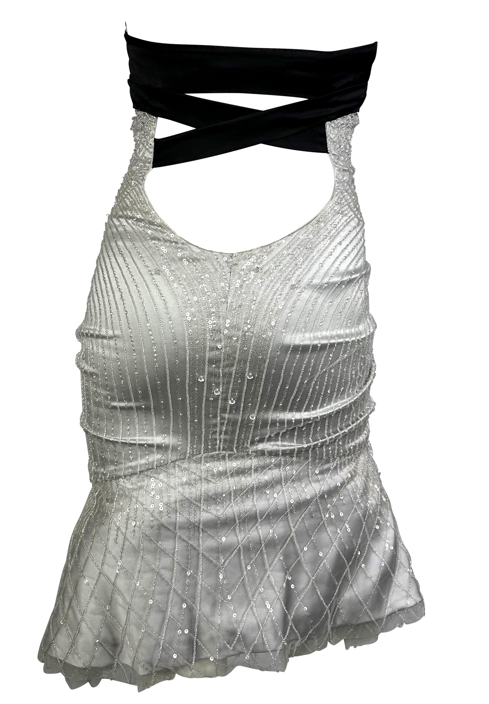NWT F/W 2005 Gucci Runway Silver Crystal Beaded Bustier Flare Mini Dress In Excellent Condition For Sale In West Hollywood, CA