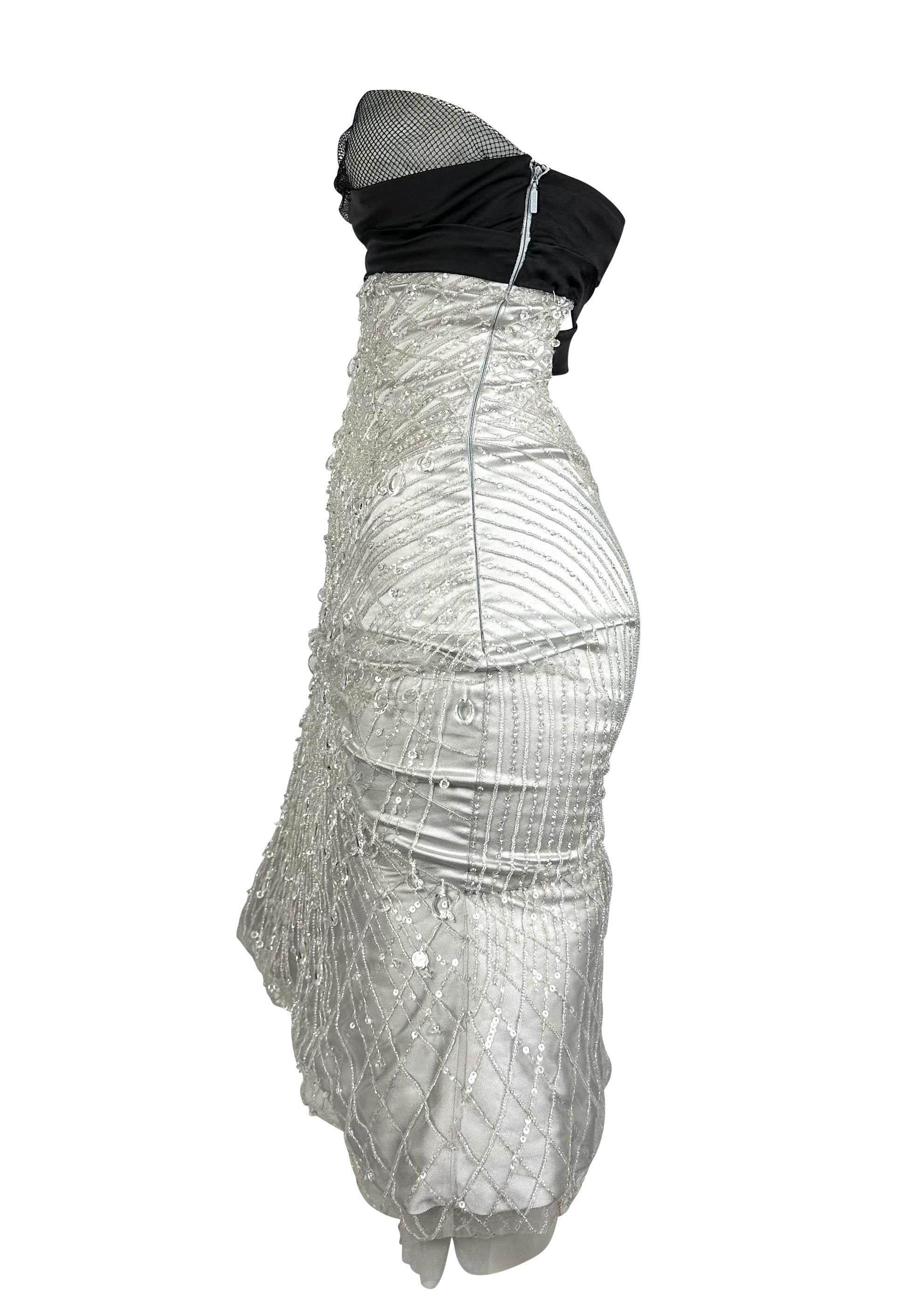 NWT F/W 2005 Gucci Runway Silver Crystal Beaded Bustier Flare Mini Dress For Sale 2
