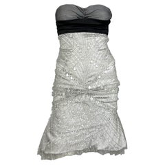 NWT A/I 2005 Gucci Runway Silver Crystal Beaded Bustier Flare Mini Dress