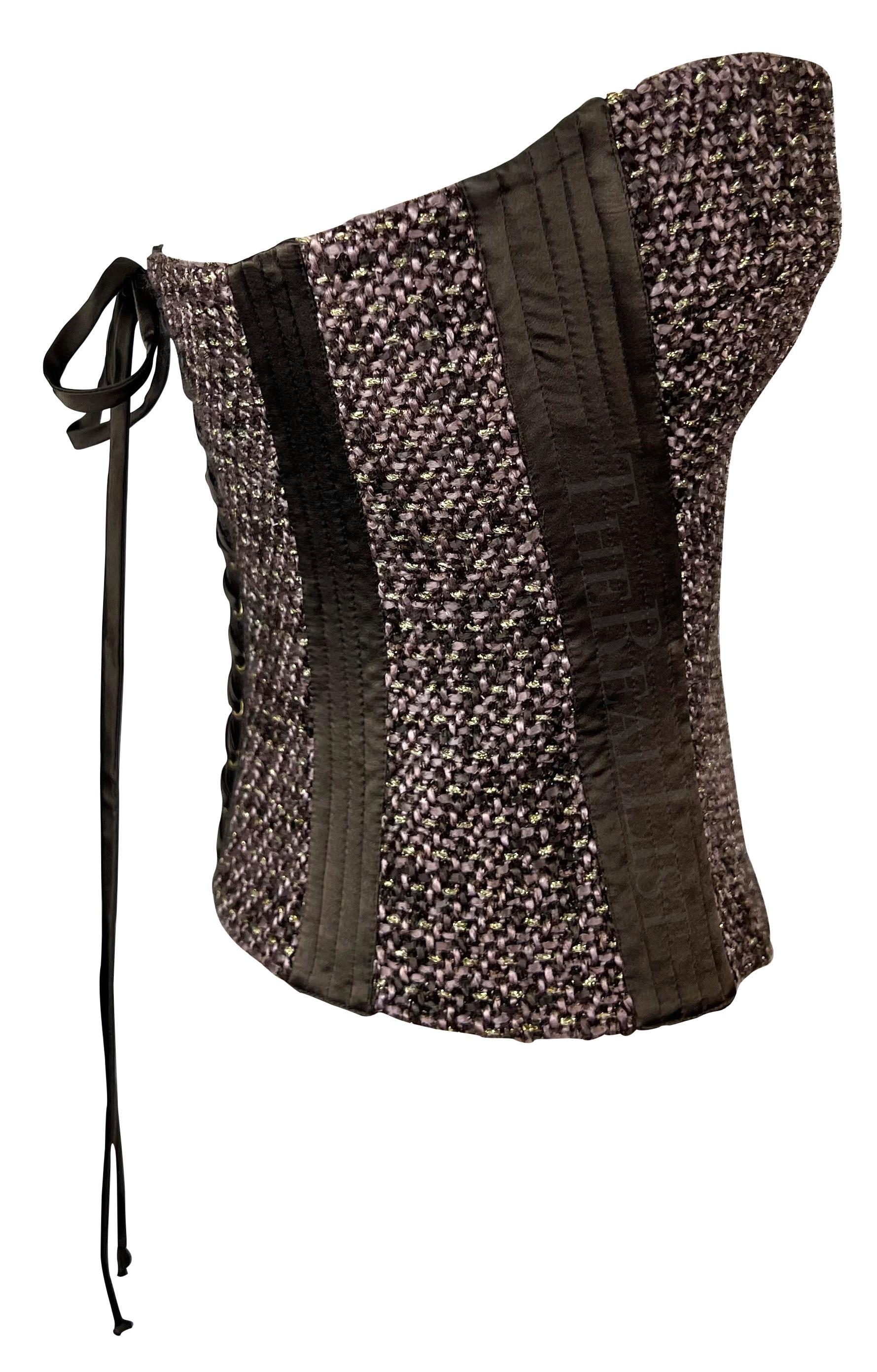 NWT F/W 2005 Roberto Cavalli Brown Tweed Strapless Corset Top In Excellent Condition For Sale In West Hollywood, CA