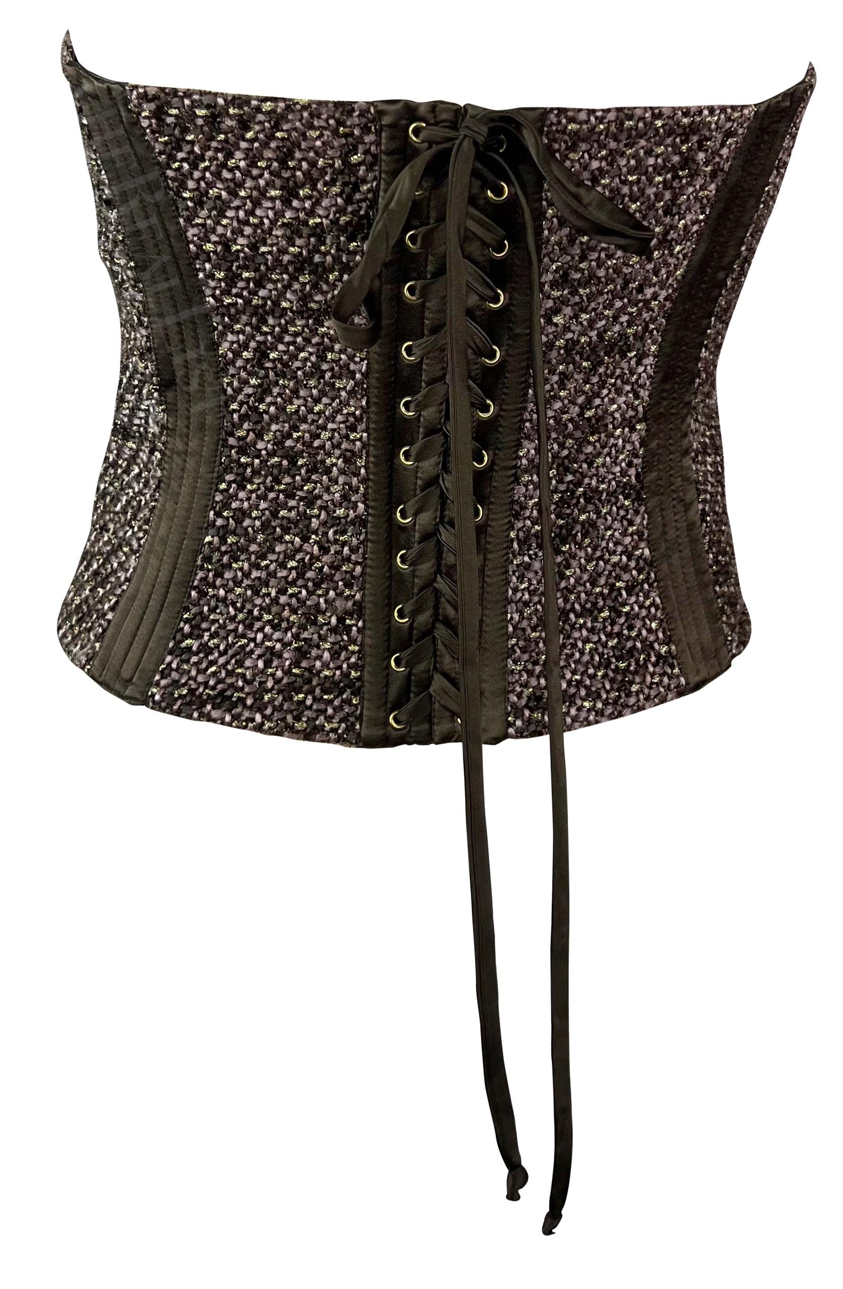 NWT F/W 2005 Roberto Cavalli Brown Tweed Strapless Corset Top For Sale 1