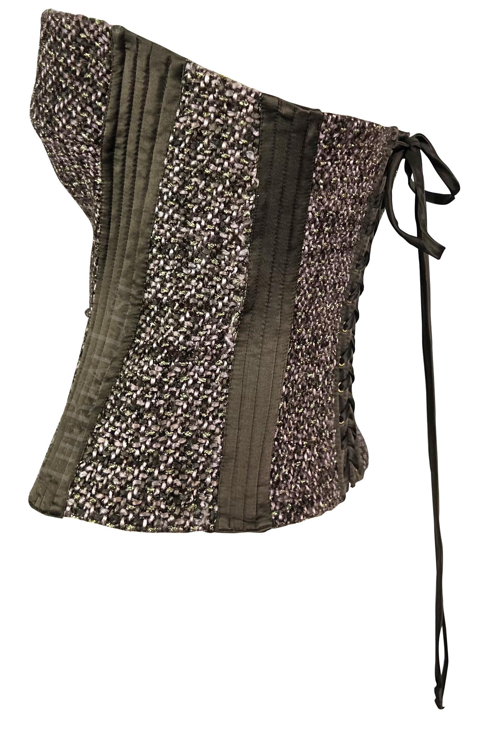 NWT F/W 2005 Roberto Cavalli Brown Tweed Strapless Corset Top For Sale 2