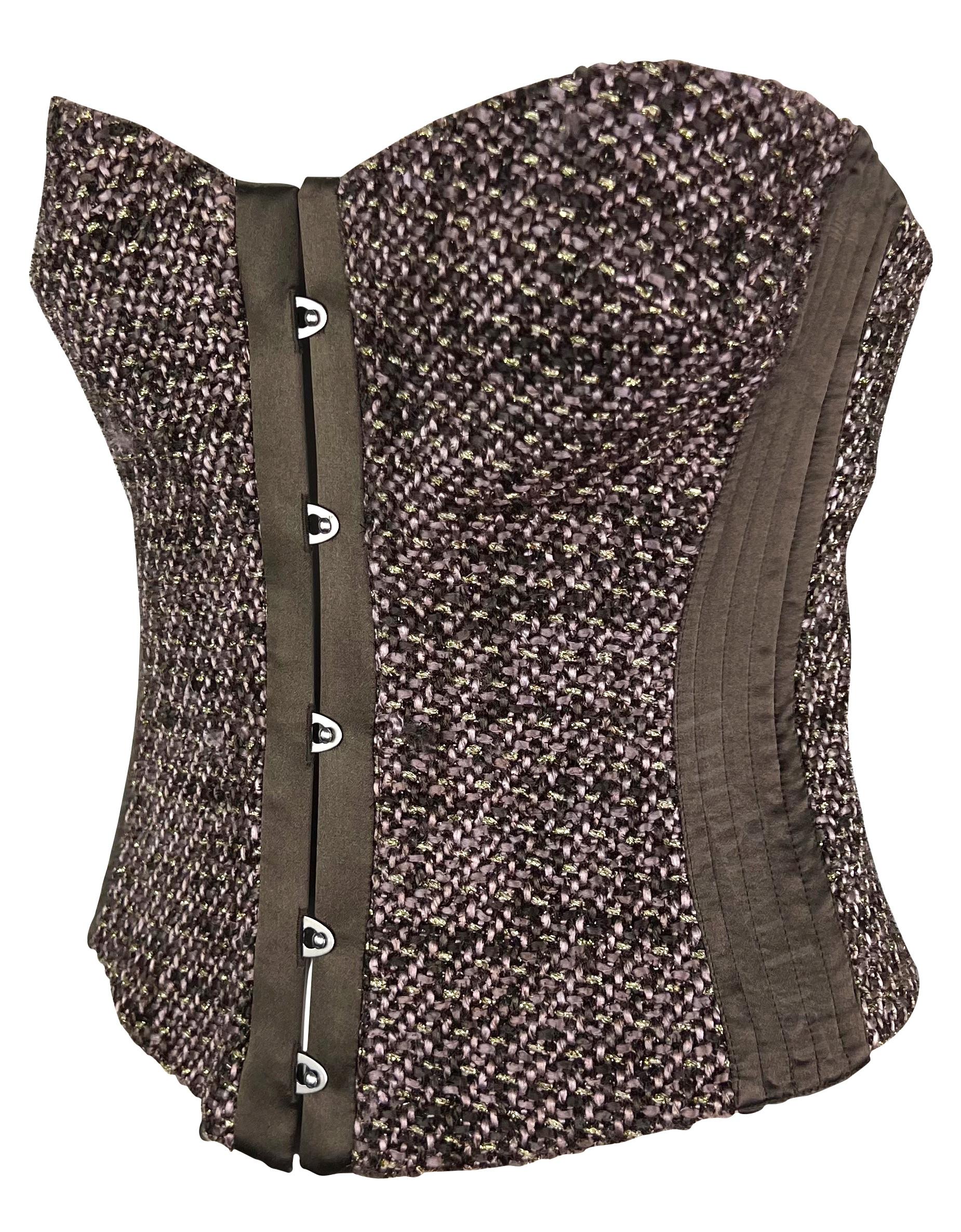 NWT F/W 2005 Roberto Cavalli Brown Tweed Strapless Corset Top For Sale 3