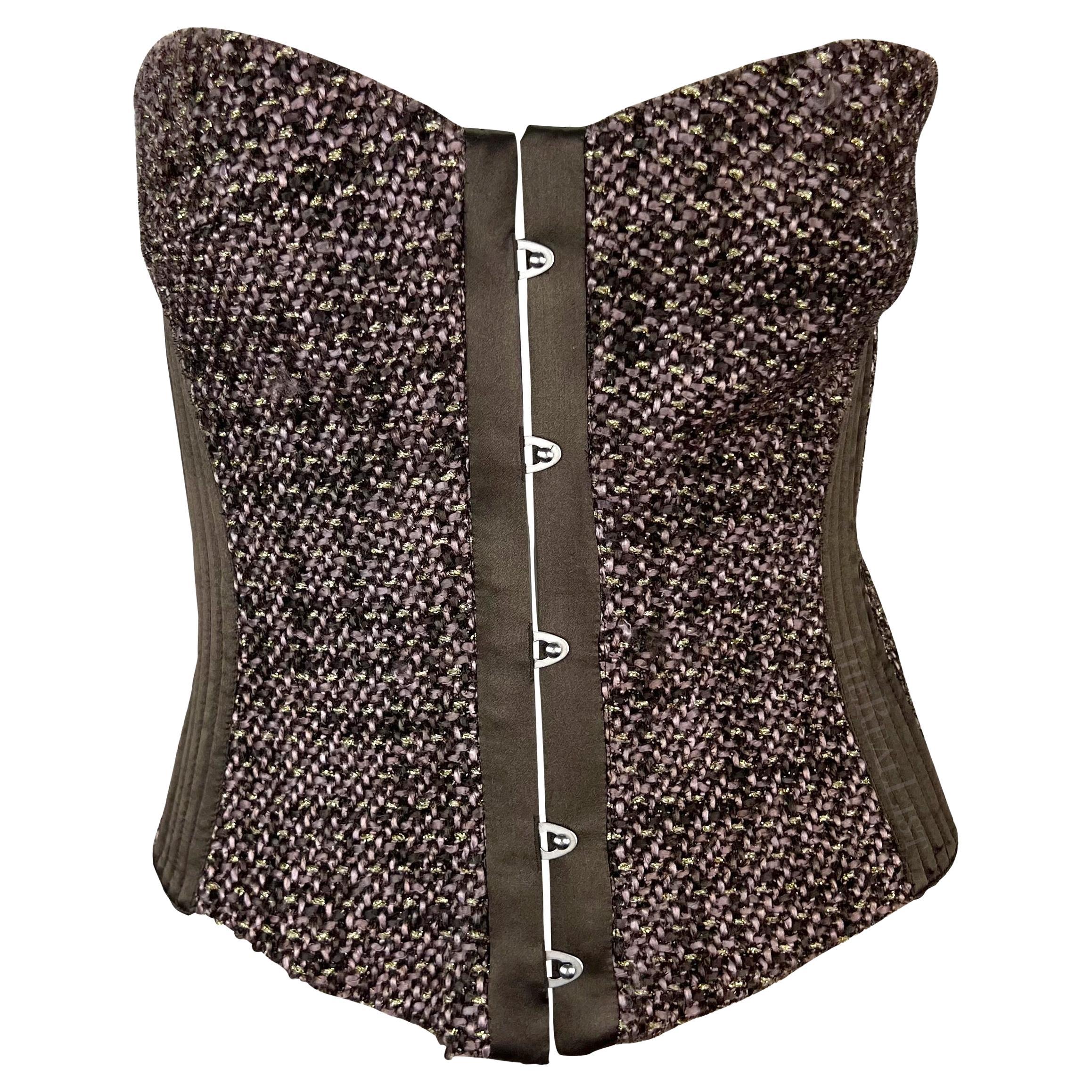 NWT F/W 2005 Roberto Cavalli Brown Tweed Strapless Corset Top For Sale