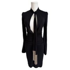 NWT F/W 2006 Black Long Sleeve Mini Dress with Fringe Embellishments