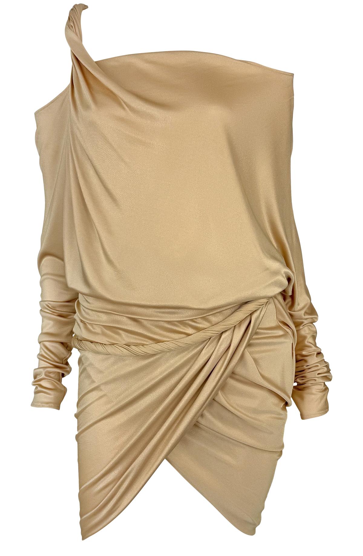 NWT F/W 2008 Emanuel Ungaro Laufsteg Drapierte Beige Viskose Wrap Style Mini Kleid Damen im Angebot
