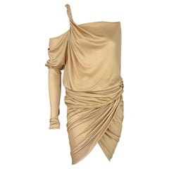 NWT A/I 2008 Emanuel Ungaro - Mini Abito Drappeggiato Beige in Viscosa - Stile Avvolgente