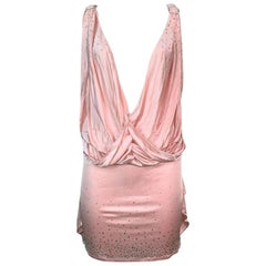 NWT FW 2003 Christian Dior John Galliano Runway Pink Plunging Crystal Mini Dress