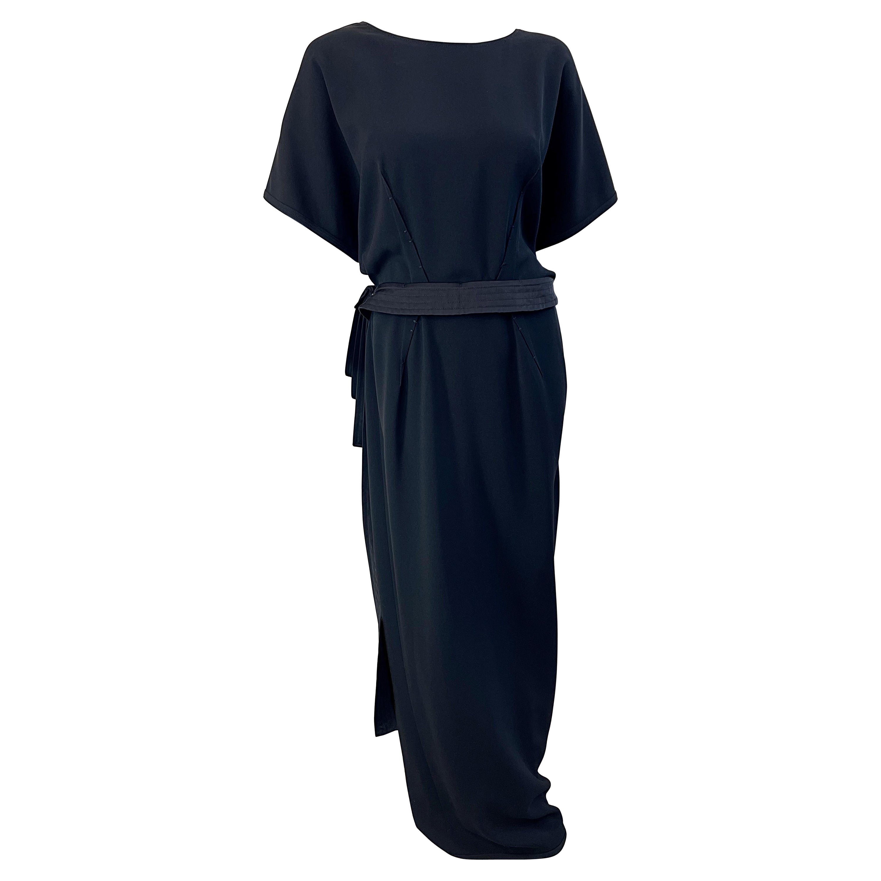 NWT Gianfranco Ferrè anni 2000 Taglia 44 / 8 - 10 Nero Manica Dolman Abito Maxi