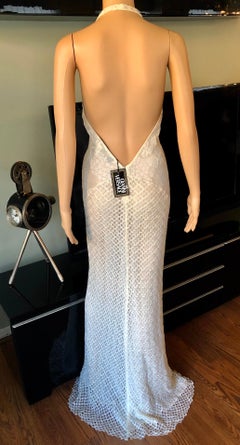 NWT Gianni Versace S/S 2002 Plunging Backless Semi Sheer Lace Ivory Dress Gown