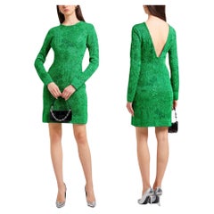 NWT Givenchy FW 2023 Green Floral Metallic Jacquard Open Back Mini Dress It. XS