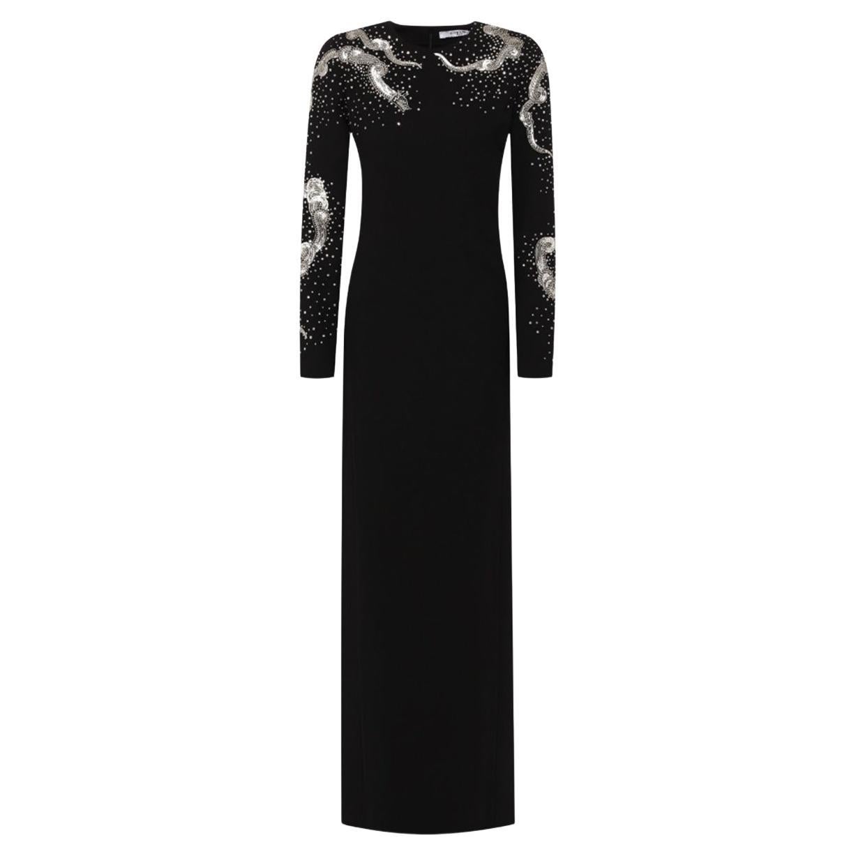 NWT Givenchy Snake Crystal and Sequined Wool Black Dress Gown For Sale