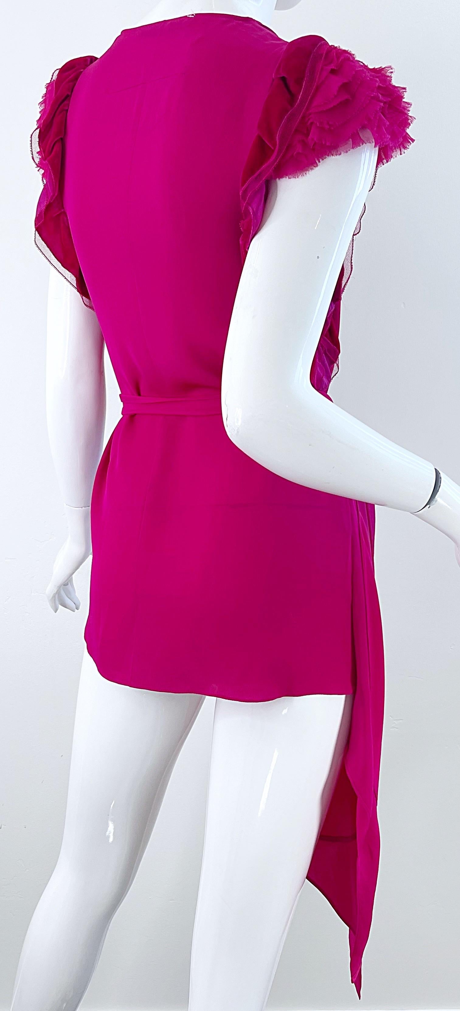NWT Givenchy Primavera 2020 Taglia 34 / 2 - 4 Rosa caldo Fucsia Camicetta con cintura in seta Top in vendita 7