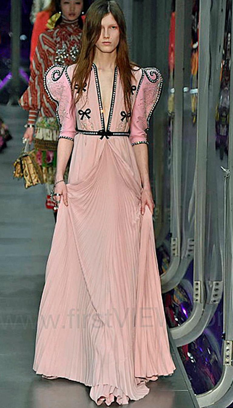 Women's NWT Gucci $25K Knife Pleated Jeweled Gown For Sale