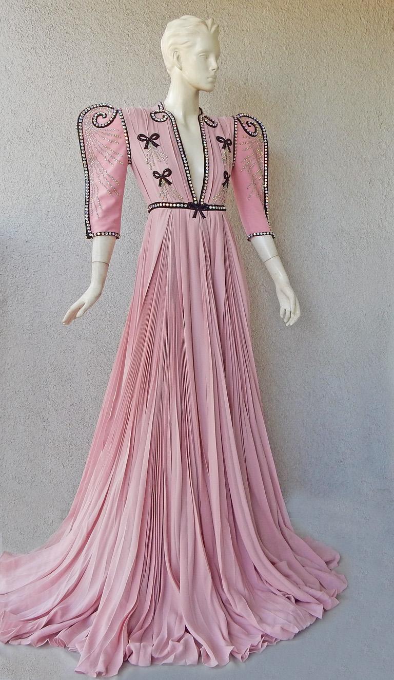 NWT Gucci $25K Knife Pleated Jeweled Gown For Sale 1