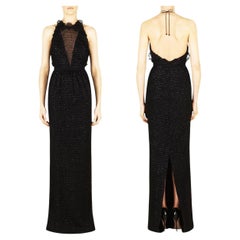 NWT Gucci Black Sequined Macramé Mesh Open-Back Evening Dress Gown It 40