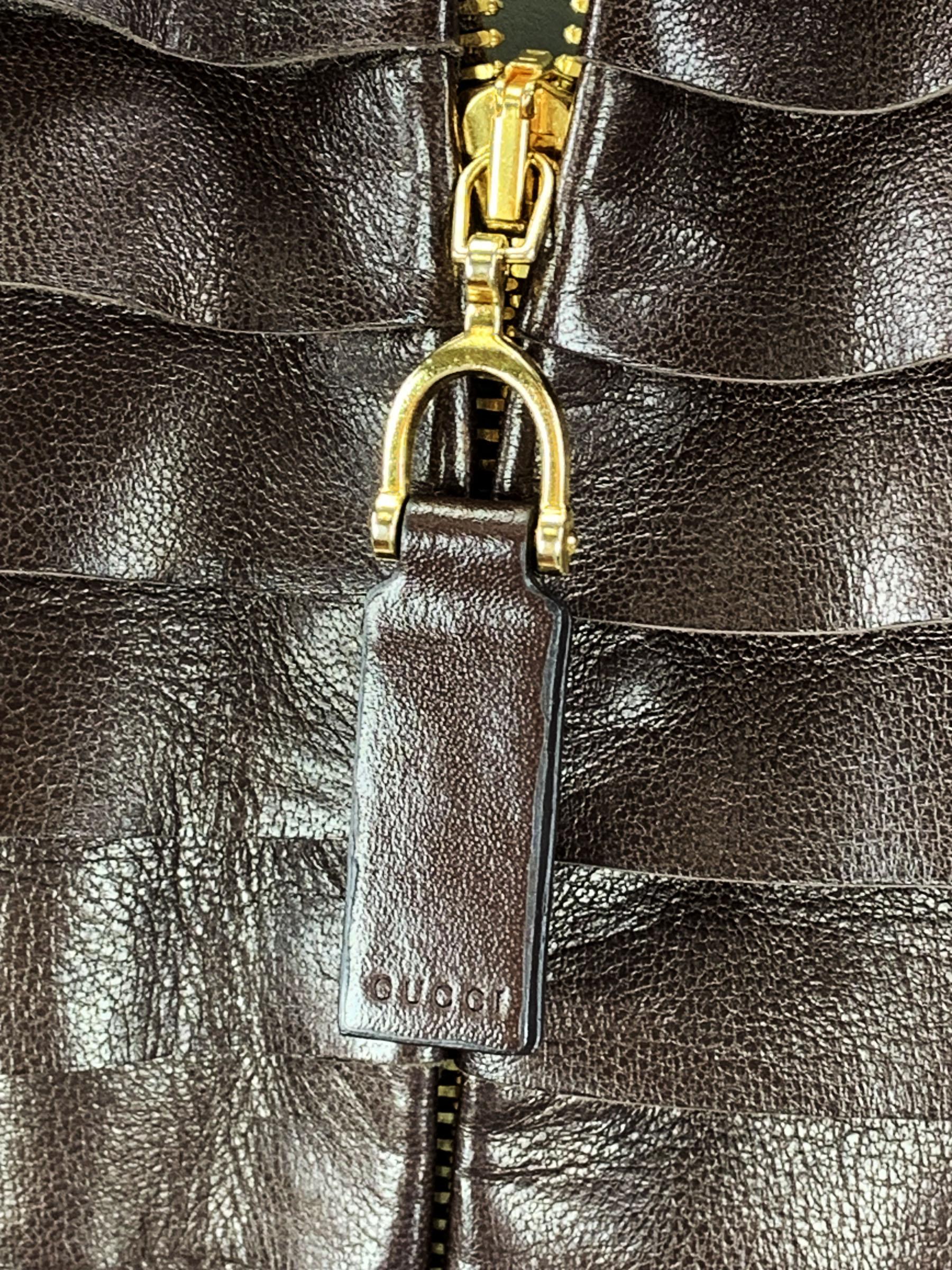 NWT Gucci Brown Super Soft Leather Pleated Peplum Jacket For Sale 2