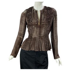 NWT Gucci Brown Super Soft Leather Pleated Peplum Jacket
