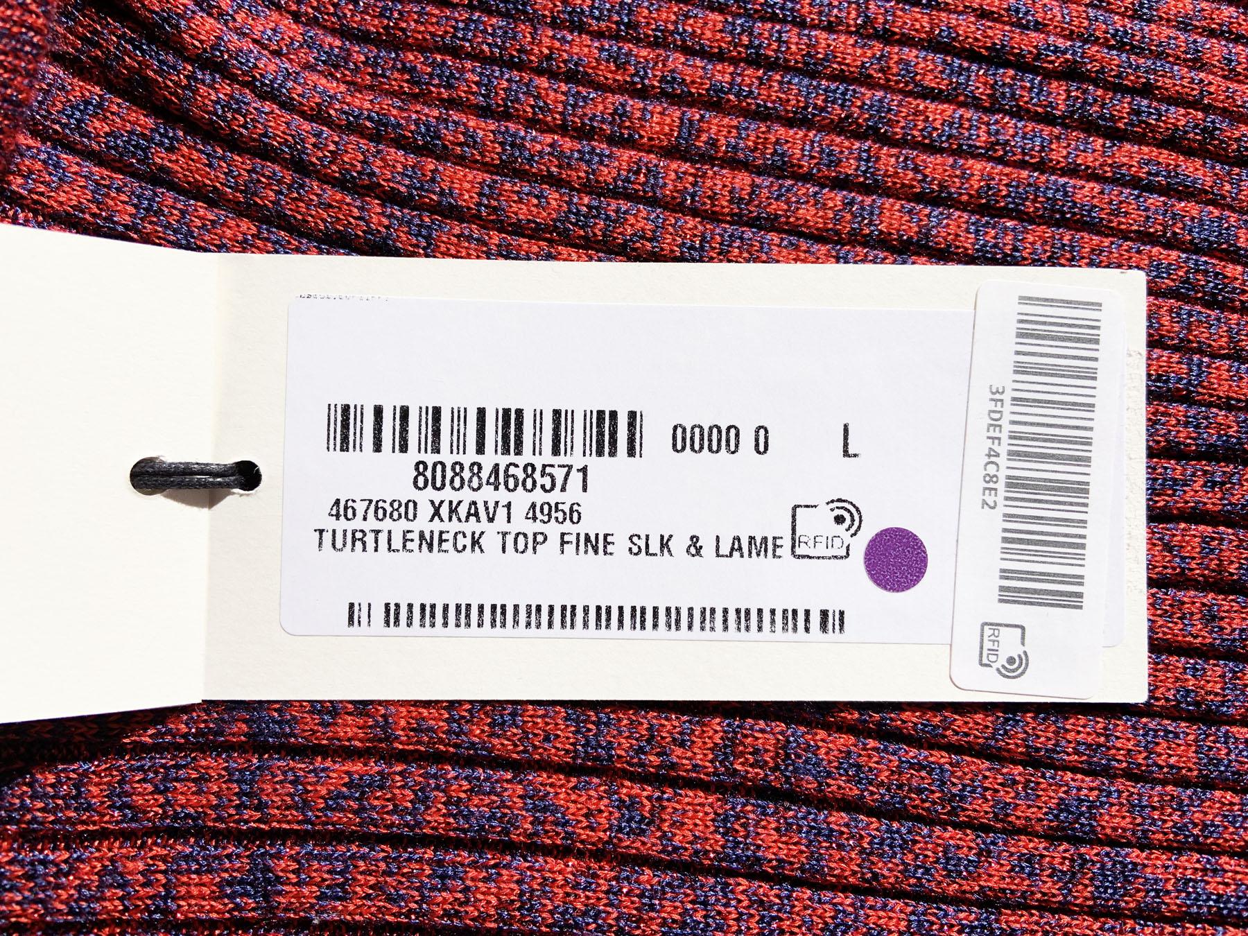 NWT Gucci Maglione a collo alto a coste in misto seta metallica in blu/rosso taglia L / 8 In condizioni Nuovo in vendita a Montgomery, TX