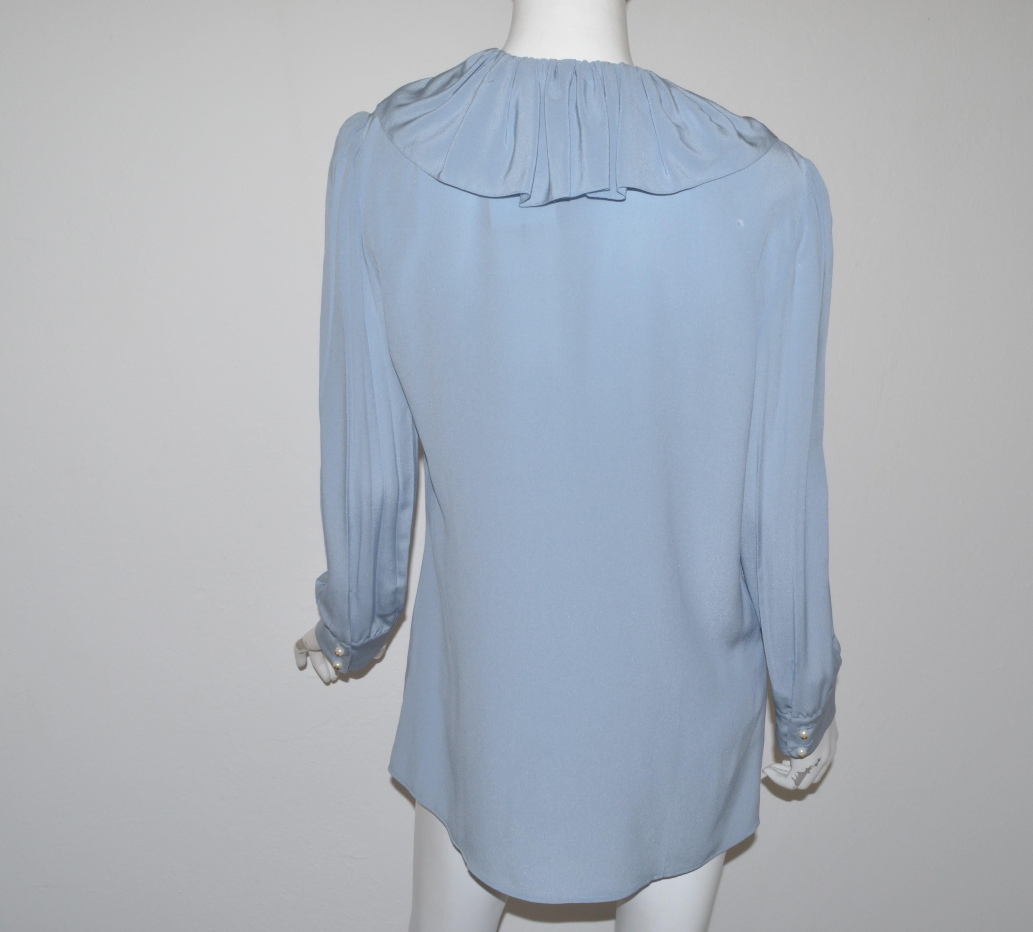NWT Gucci Powder Blue Ruffled Blouse For Sale at 1stDibs | gucci blue ...