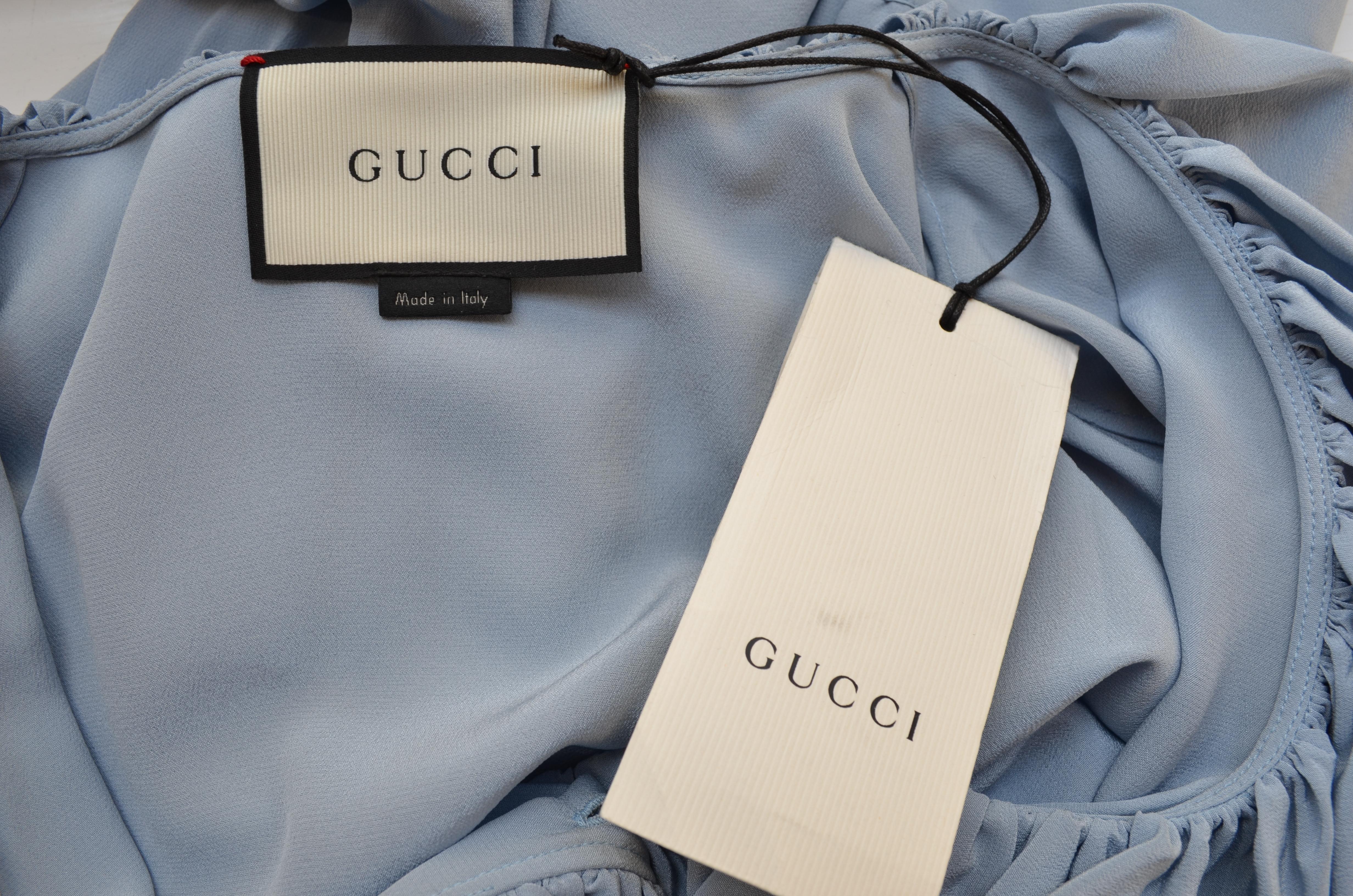 NWT Gucci Powder Blue Ruffled Blouse For Sale 1