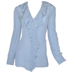 NWT Gucci Powder Blue Ruffled Blouse