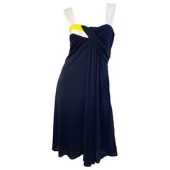 NWT Gucci Primavera 2008 Talla 44 / US 8 Negro Blanco Amarillo Vestido Jersey Drapeado