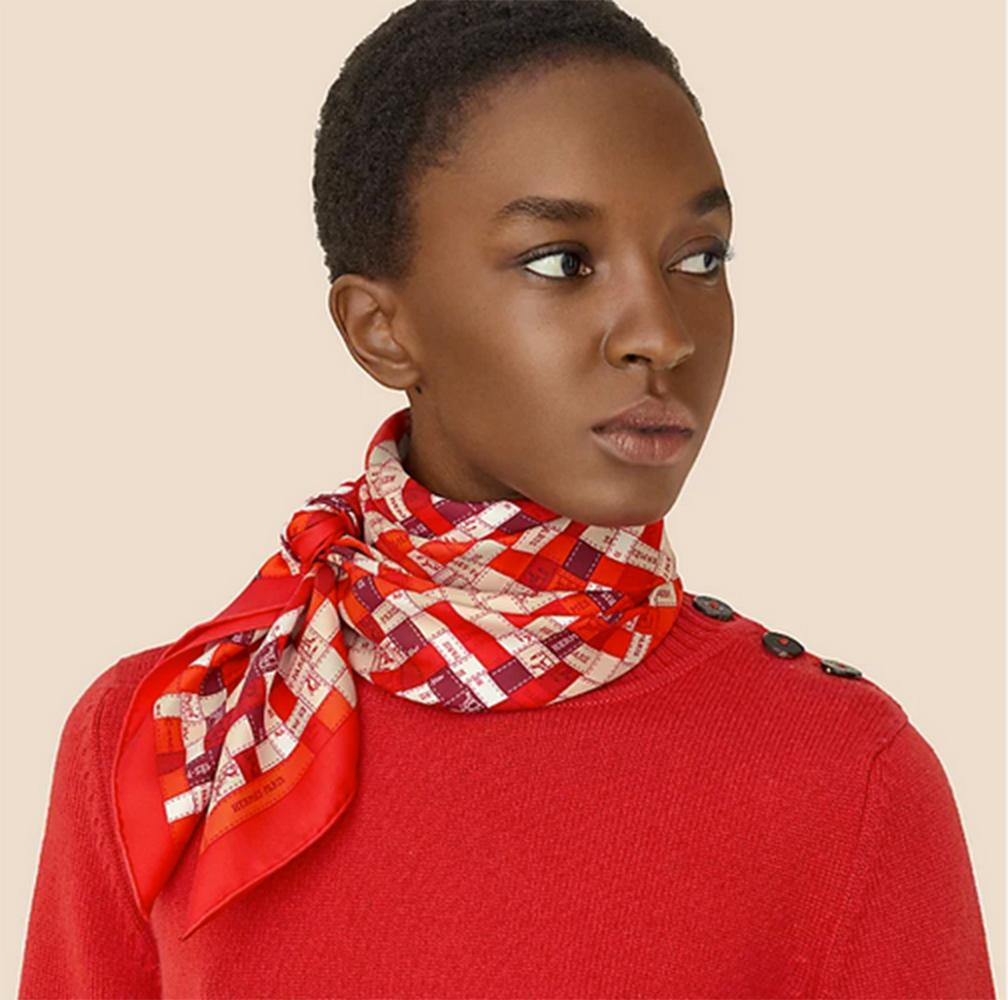 NWT Hermes Bolduc Au Carre Scarf 90 Rouge Bordeaux Gris For Sale 5