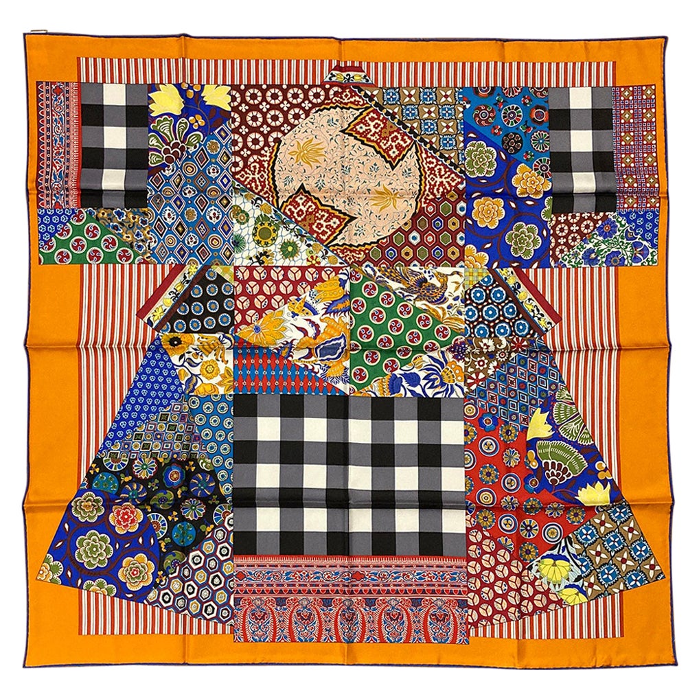 NWT Hermes L'Art du Sarasa Scarf 90 Orange Bleu Vif