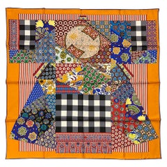 NWT Hermes L'Art du Sarasa Scarf 90 Orange Bleu Vif