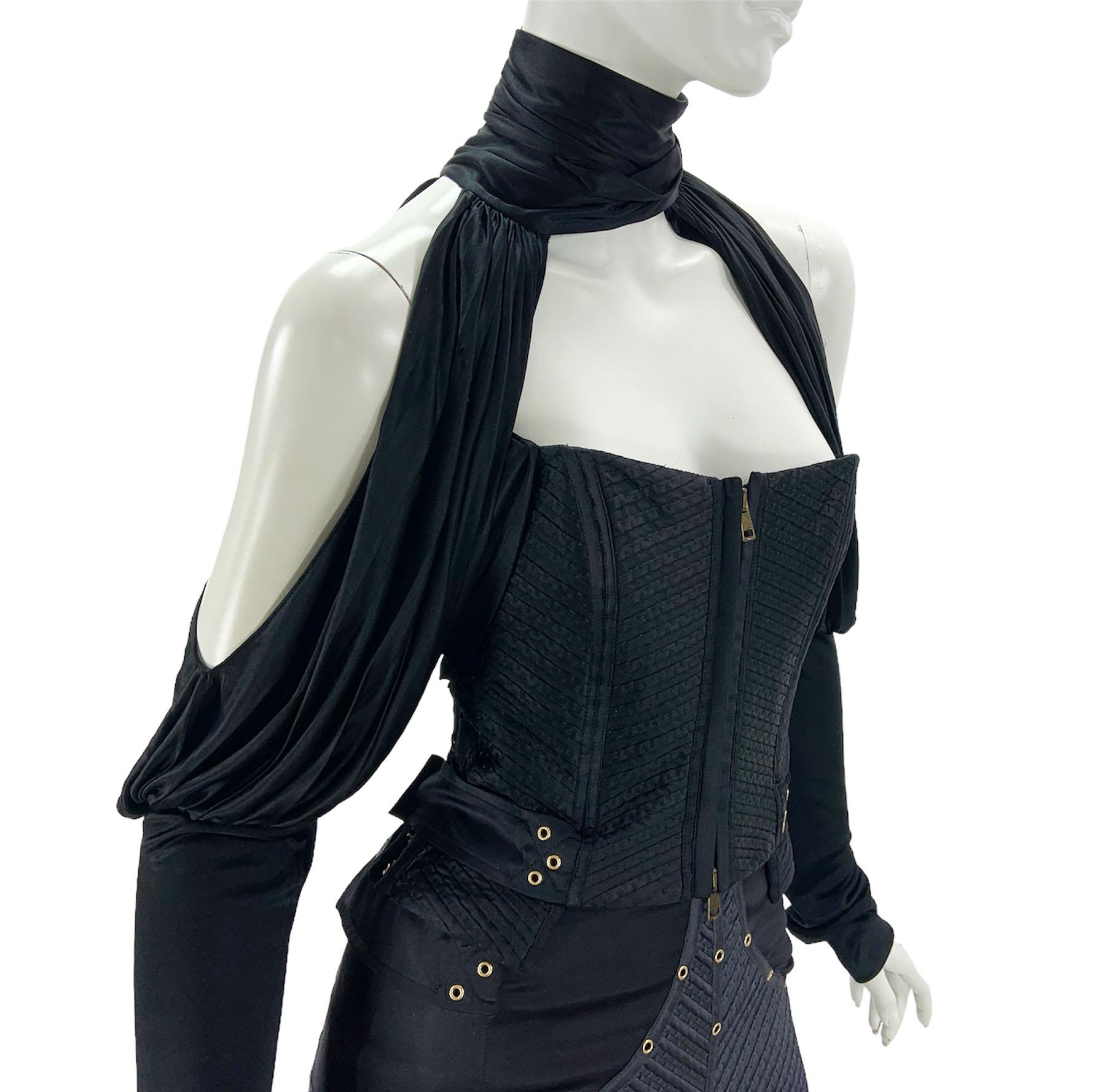 NWT Iconic Tom Ford for Gucci FW 2003 Black Corset Grommet Skirt Suit It 42 US 6 For Sale 9