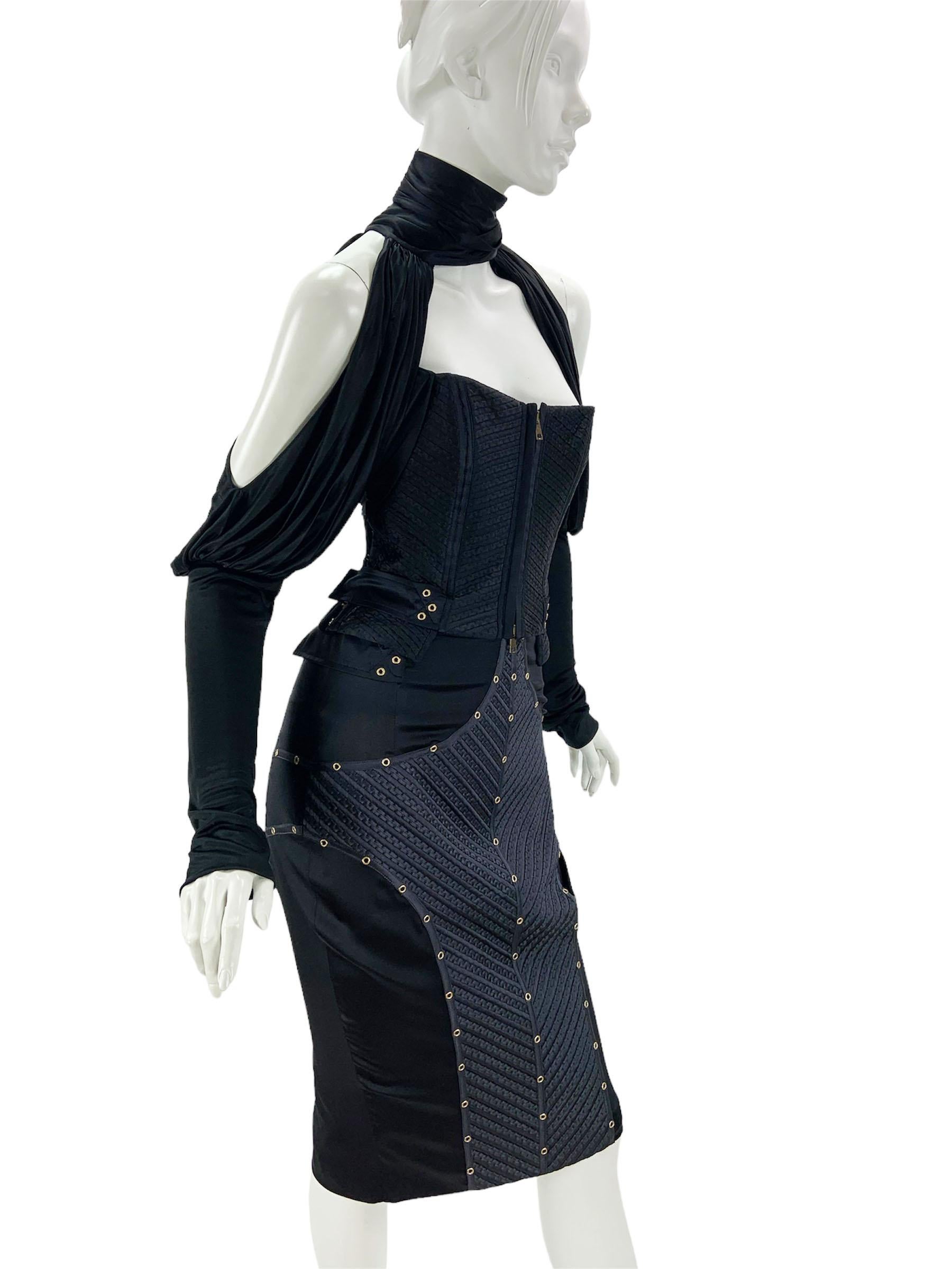 NWT Iconic Tom Ford for Gucci FW 2003 Black Corset Grommet Skirt Suit It 42 US 6 For Sale 3
