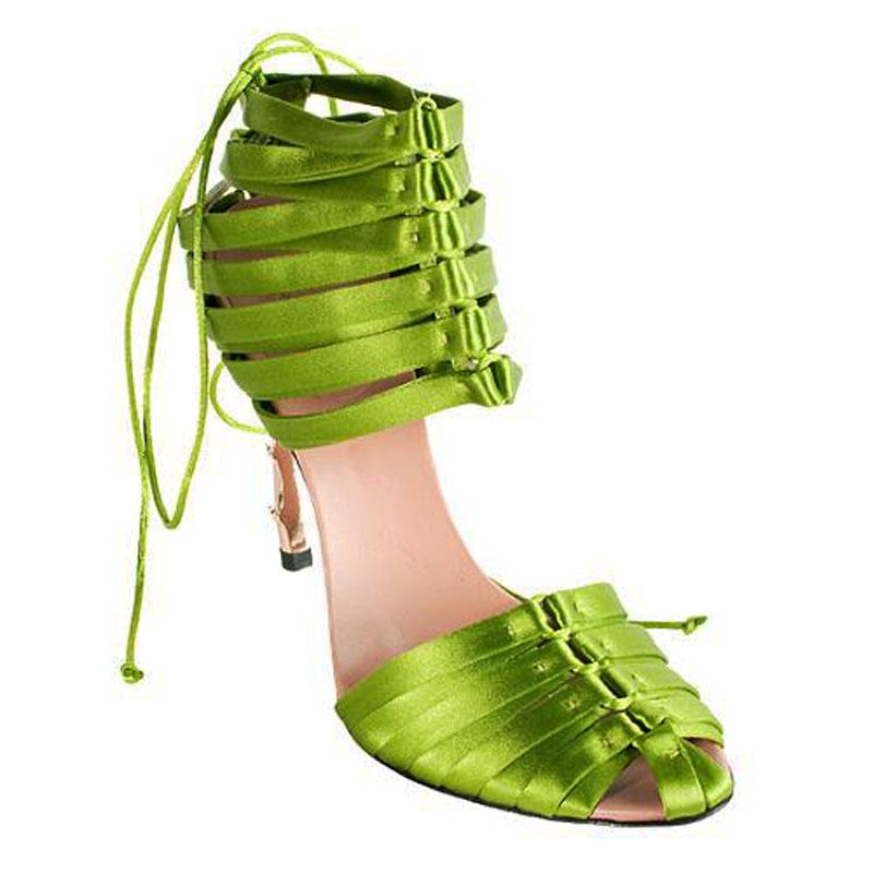 Women's NWT Iconic TOM FORD for GUCCI S/S 2004 Green Satin Corset Shoes Sandals 6.5 , 7 For Sale