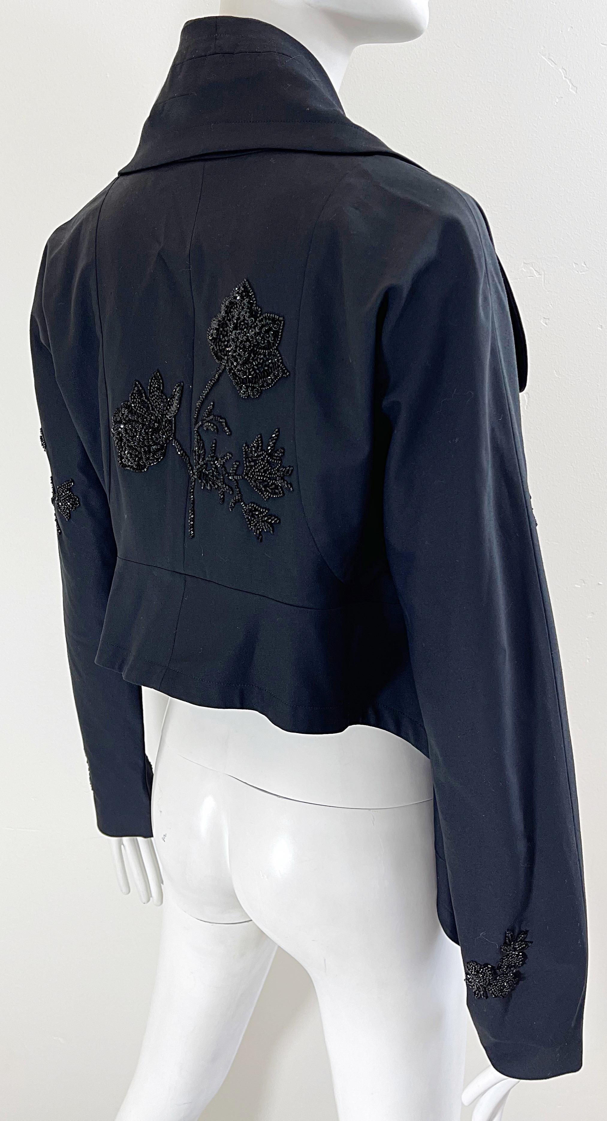 NWT John Galliano primi anni 2000 Black Beaded Sequin taglia 6 Rayon Y2K Swing Jacket in vendita 4