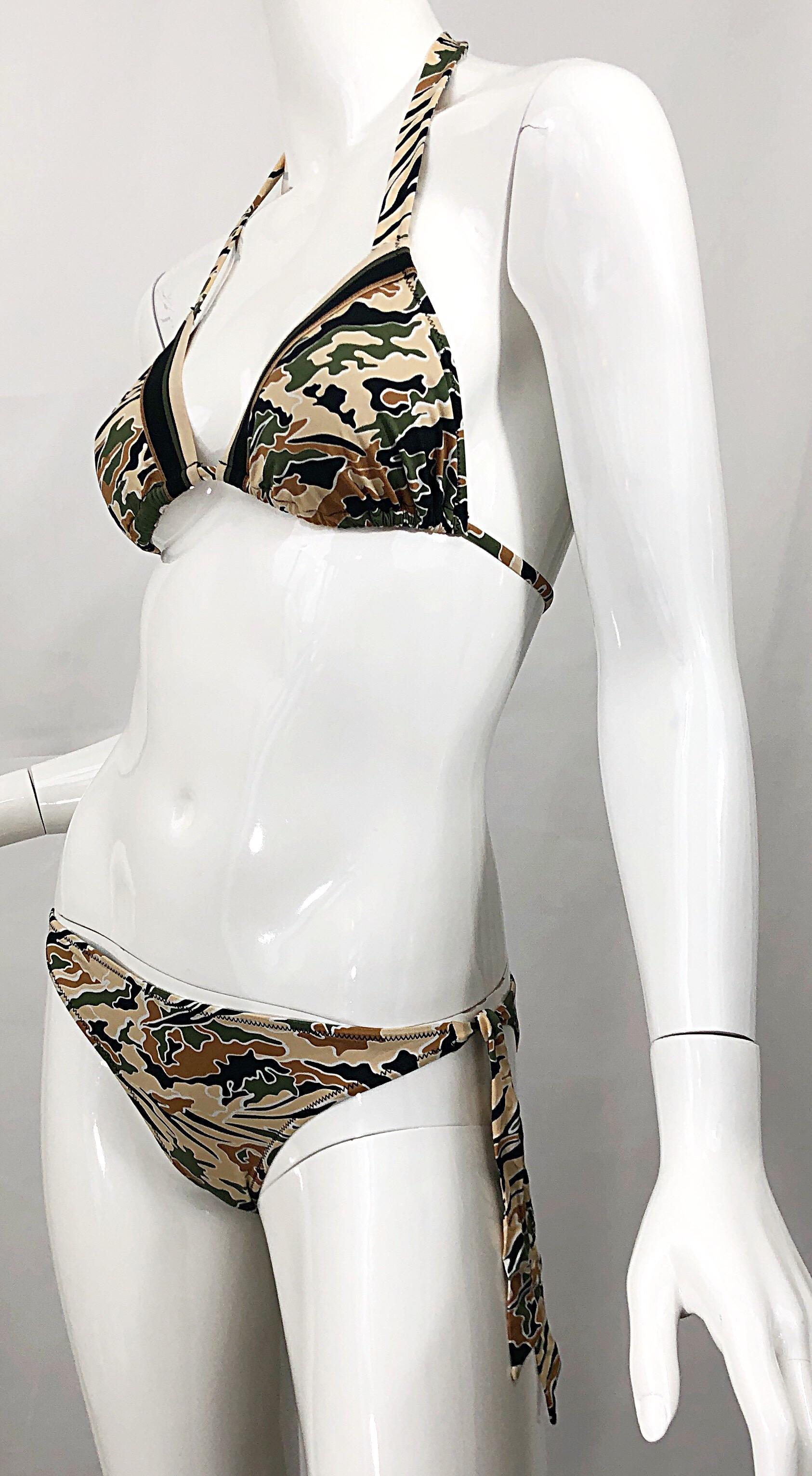 NWT La Perla Camouflage Traingle Top Low Rise Two Piece Bikini Swimsuit In New Condition In San Diego, CA