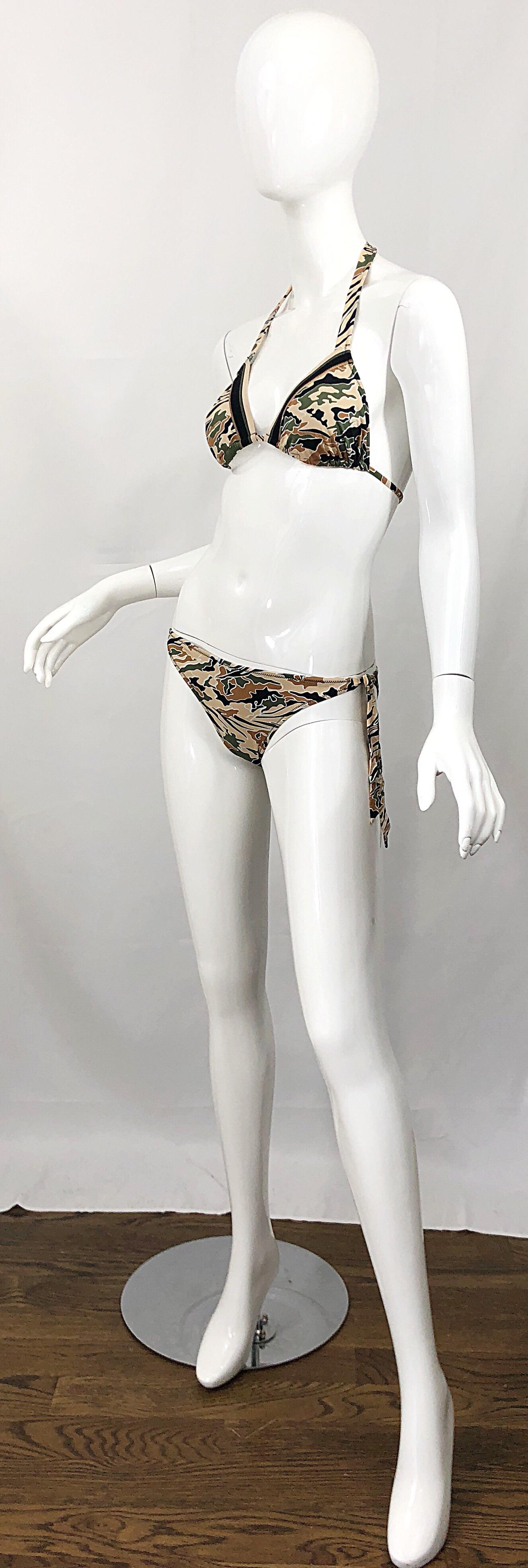 NWT La Perla Camouflage Traingle Top Low Rise Two Piece Bikini Swimsuit 1