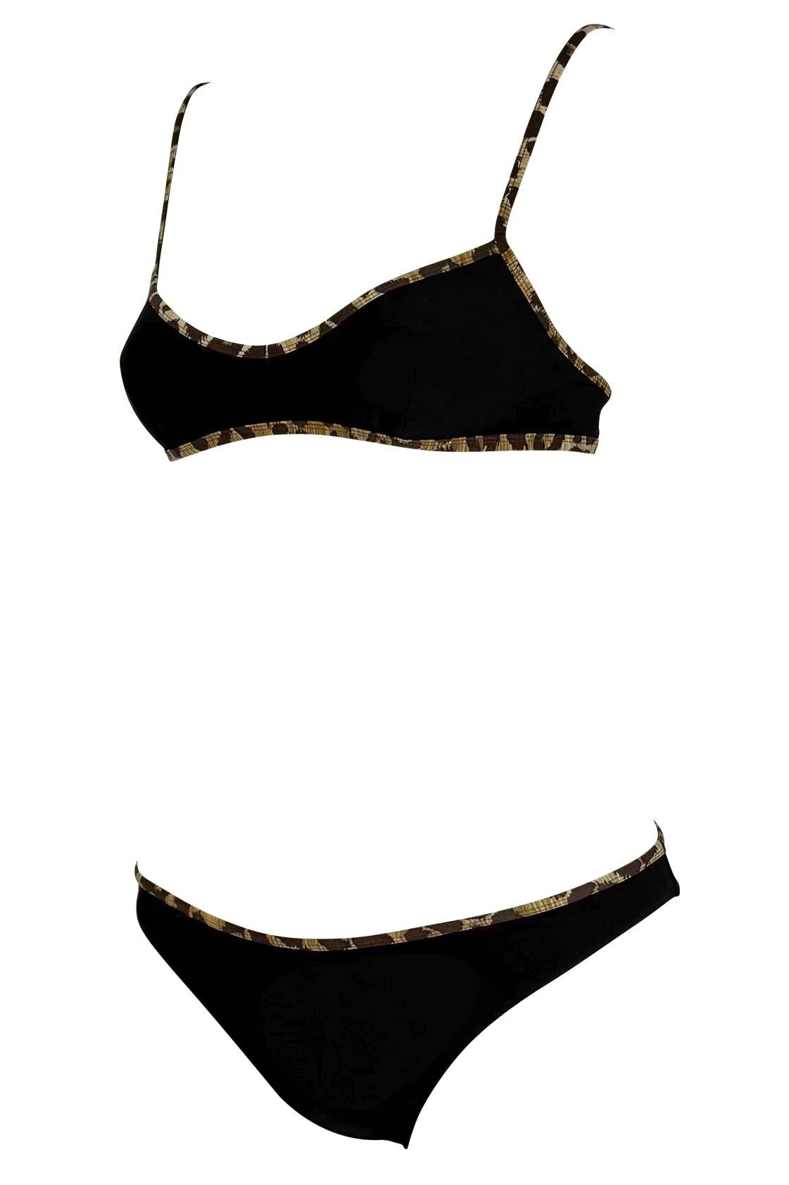 Women's NWT Late 1990s Dolce & Gabbana Black Leopard Print Trim Bikini Swim Set For Sale