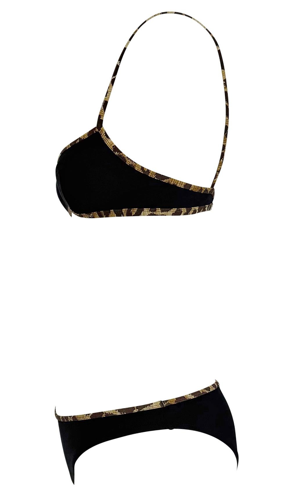 NWT Late 1990s Dolce & Gabbana Black Leopard Print Trim Bikini Swim Set For Sale 1