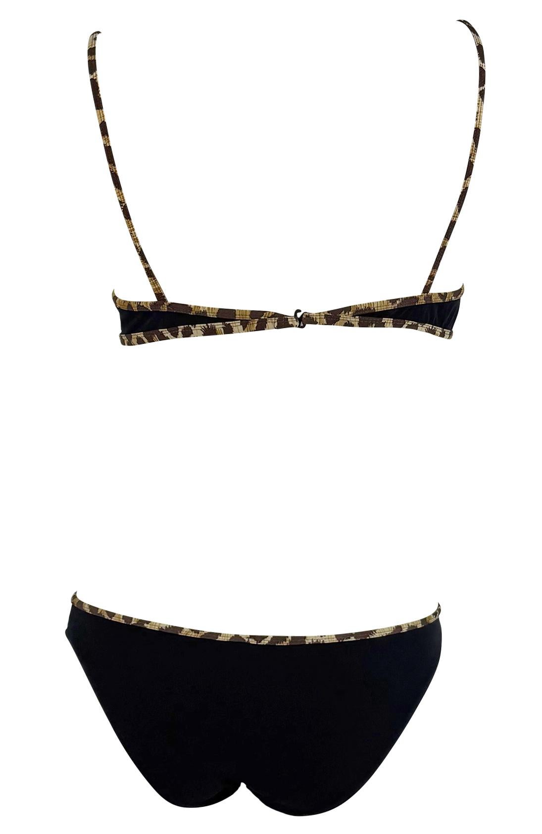 NWT Late 1990s Dolce & Gabbana Black Leopard Print Trim Bikini Swim Set For Sale 2