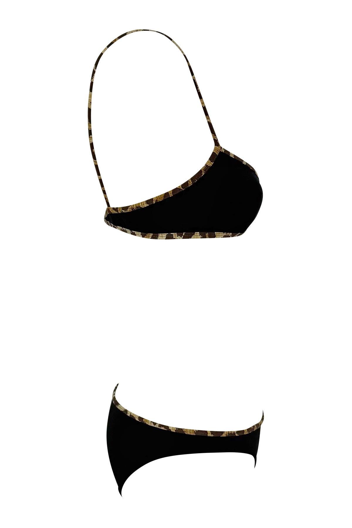 NWT Late 1990s Dolce & Gabbana Black Leopard Print Trim Bikini Swim Set For Sale 3
